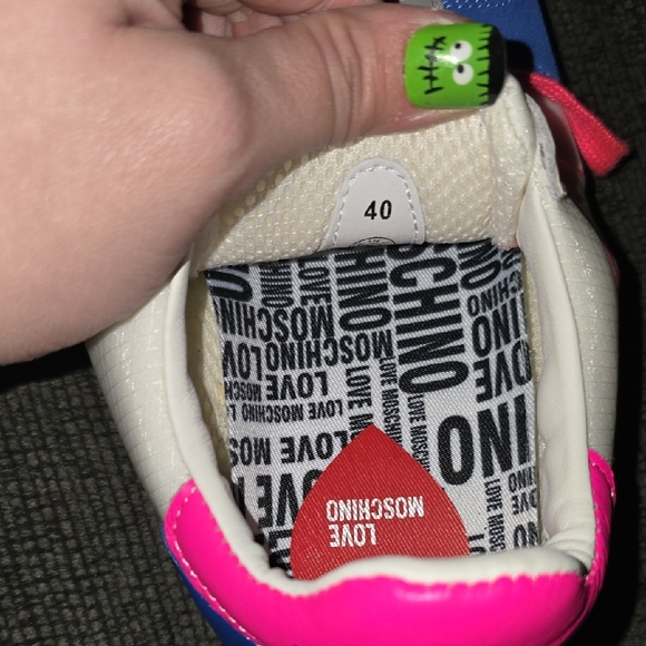 Love Moschino EU 40 9/9.5 US Blue and Pink Heart Sneakers Athletic Shoes - Picture 10 of 13